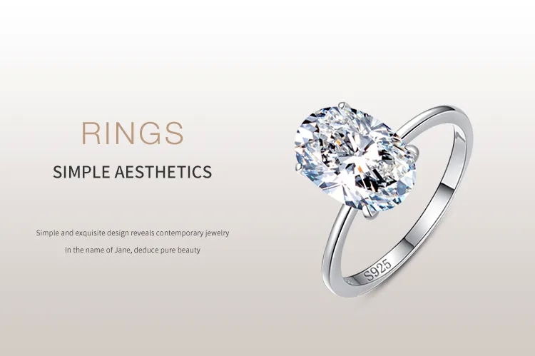 fashion jewelry photography Custom Eco-Friendly s925 Sterling Silver Ring Women's 5kt Oval Simulated jewelry fashion fall 2023 Diamond Platinum Plated Luxury Ring fashion jewelry jobs nyc