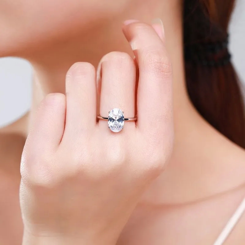 fashion jewelry usa Custom old fashion jewelry Eco-Friendly s925 Sterling Silver Ring Women's 5kt Oval Simulated Diamond Platinum Plated Luxury Ring 90s mens fashion jewelry