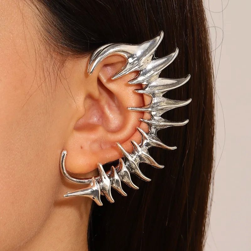3 jewelry Hand-Engraved Thorn Spine Mechanical Ear Cuff: Earthy Sleek Unique wang shuo fashion jewelry Metal Design for All Genders eddy fashion jewelry