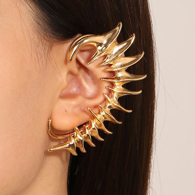 best designer fashion jewelry Hand-Engraved Thorn Spine Mechanical Ear Cuff: Earthy Sleek Unique Metal Design for lucky 7 jewelry fashion All Genders fashion jewelry vendors