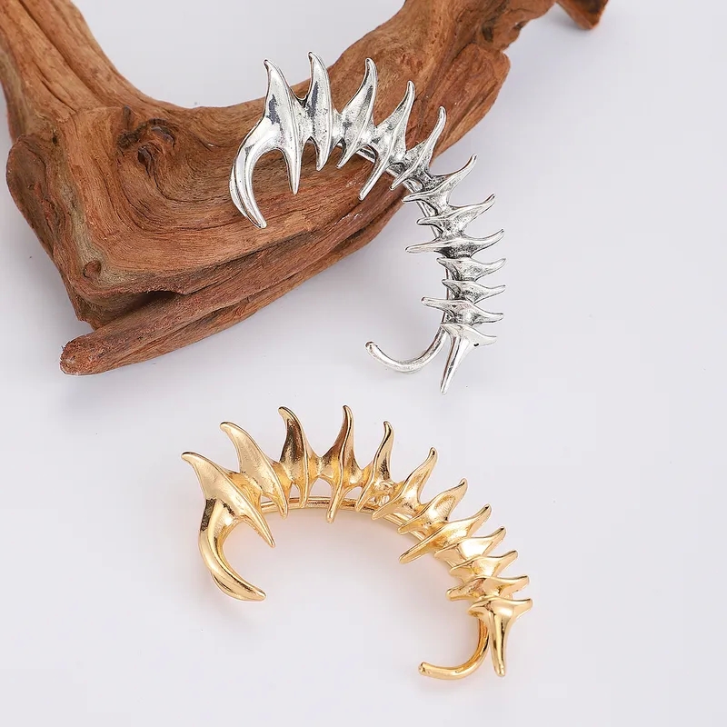 fashion jewelry earrings wholesale Hand-Engraved Thorn fashion jewelry box Spine Mechanical Ear Cuff: Earthy, Sleek, Unique Metal Design for All Genders dazzle fashion jewelry