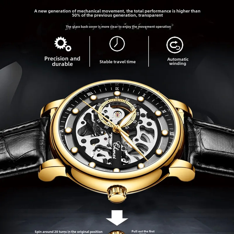 girls fashion accessories Premium fashion accessories 1990s Dawn Men's Glossy Artsy Automatic Mechanical Watch - High-Quality, Luminous, Waterproof Design list of fashion accessories