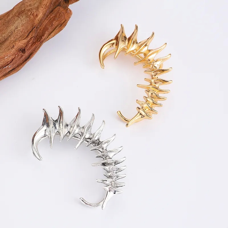 high end fashion jewelry Hand-Engraved Thorn Spine Mechanical Ear Cuff: Earthy, Sleek, Unique dillards fashion jewelry Metal Design for All Genders fashion jewelry stores