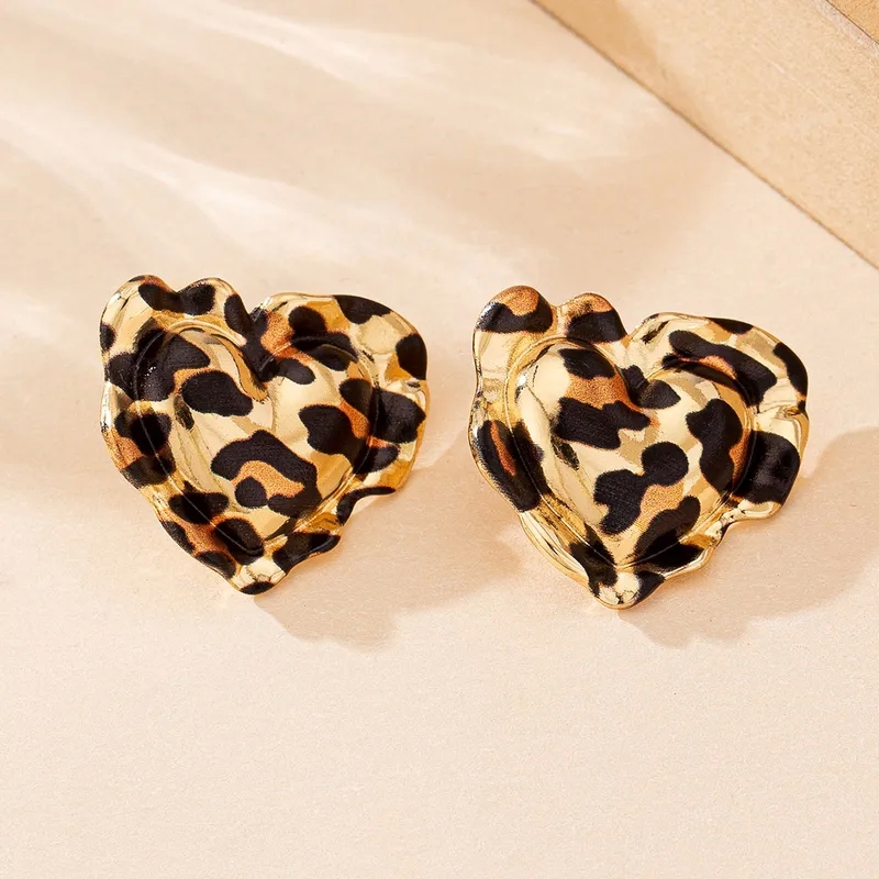 kainier fashion jewelry Retro Heart Leopard Zinc Alloy Ear Studs - Lightweight 80 fashion trends jewelry Ethically Made Personalized with Simple Elegance fashion jewelry gold rings