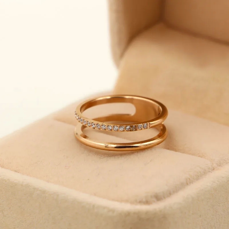 mens jewellery 80s Elegant Vintage Charm: versace men's jewelry sale Modern Rose Gold Plated Double Layer Titanium Couple Ring best affordable men's jewelry
