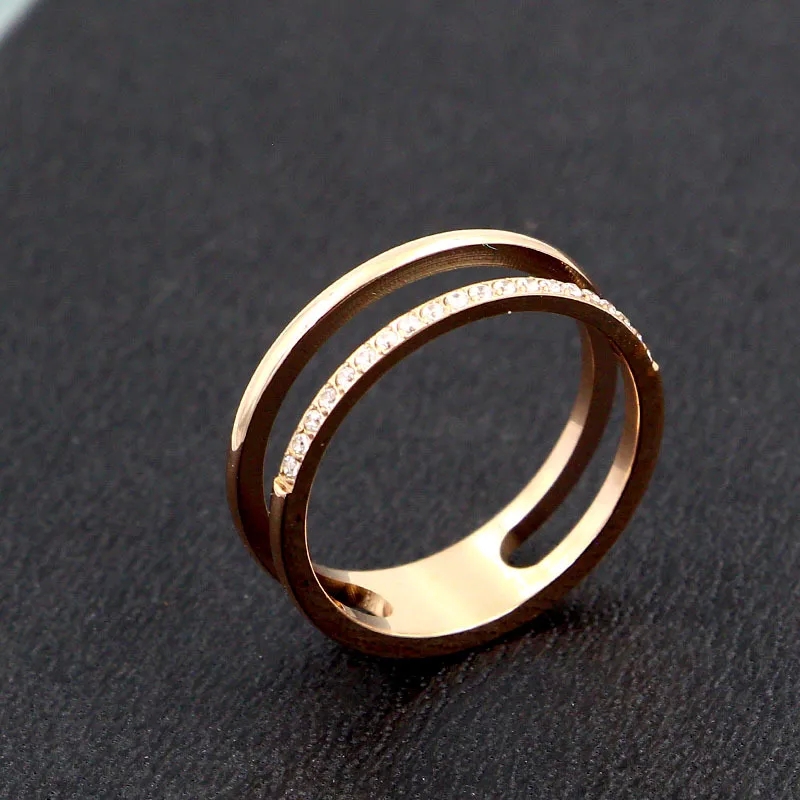 quotes for men's jewelry Elegant Vintage diesel men's jewelry Charm: Modern Rose Gold Plated Double Layer Titanium Couple Ring affordable men's jewelry