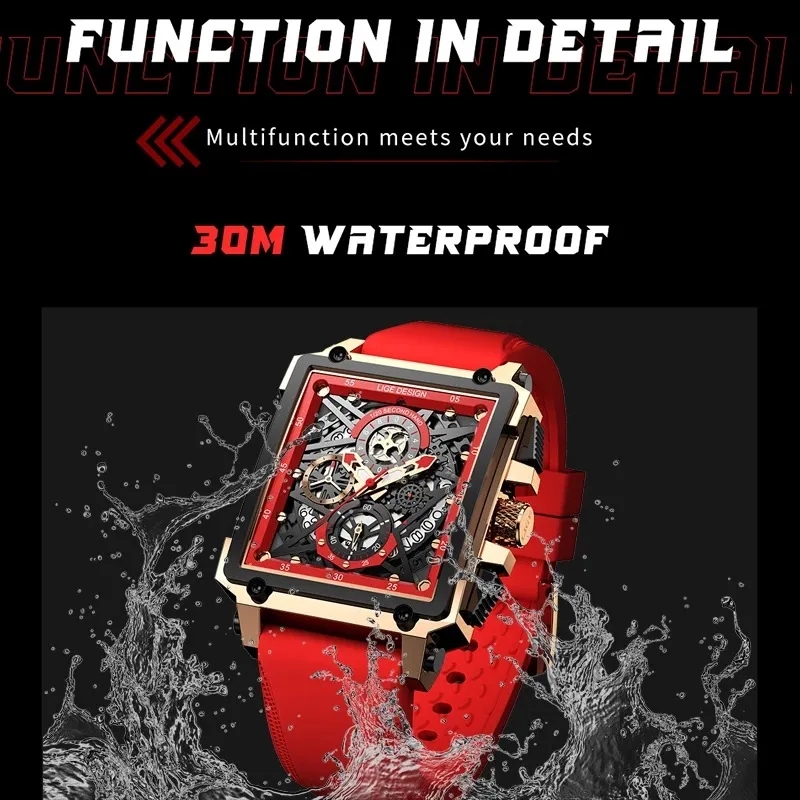trending fashion accessories 2024 Discounted LIGE Square Men's Chronograph - fashion accessories business Durable Adjustable 30m Waterproof Watch fashion accessory kits