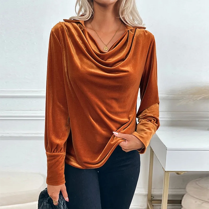 Sophisticated Women's Blouses: Long Sleeve Elegance in Solid Colors with Glamorous Craftsmanship