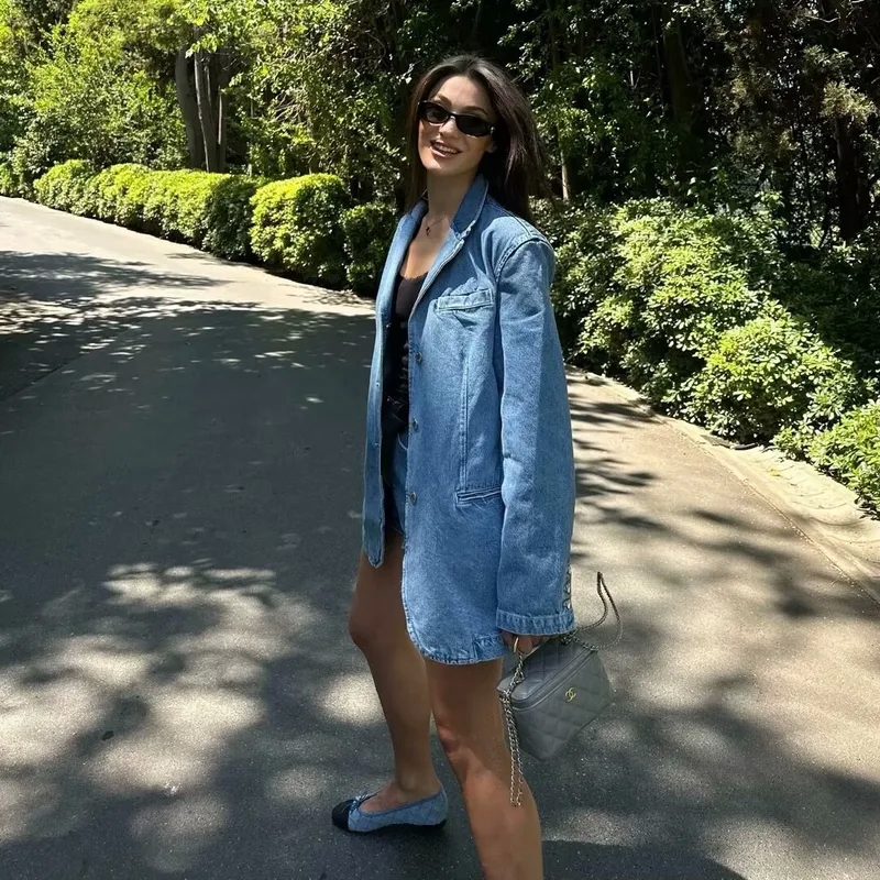 Affordable Unique Women's Minimalist Glistening Denim Streetwear Single Breasted Jacket