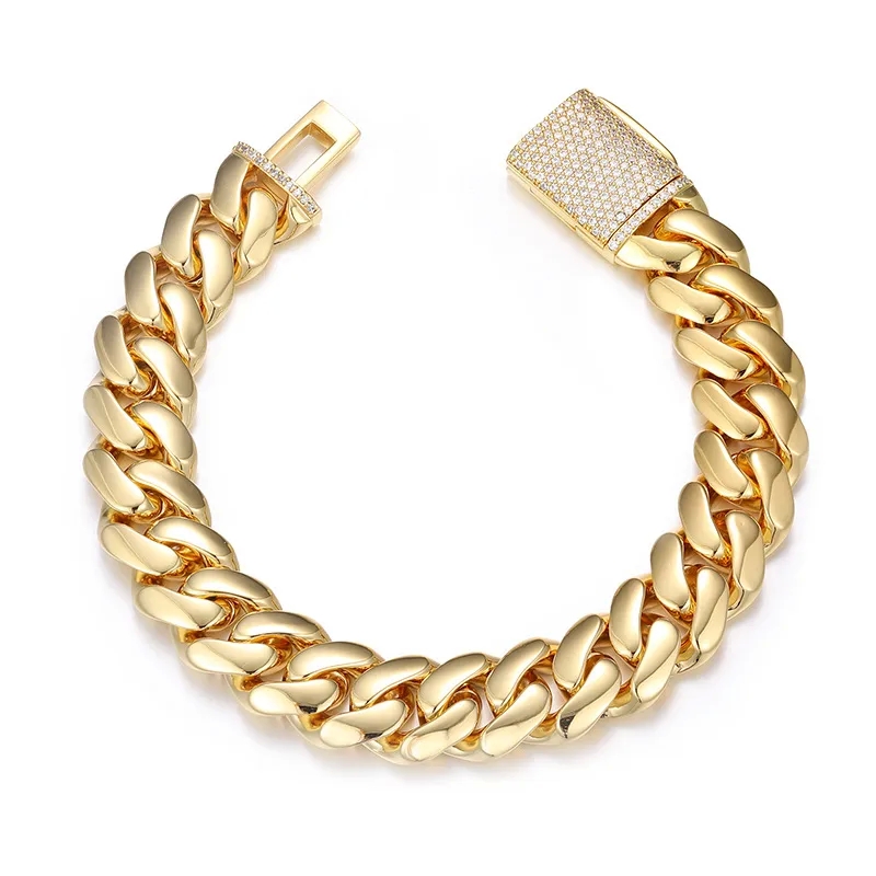 925 sterling silver men's jewelry nearby Handmade Vintage Gold-Plated Copper Cuban Bracelet vintage men jewelry with Zircon Buckle - Refined Elegance in Stock men's jewelry saks fifth avenue
