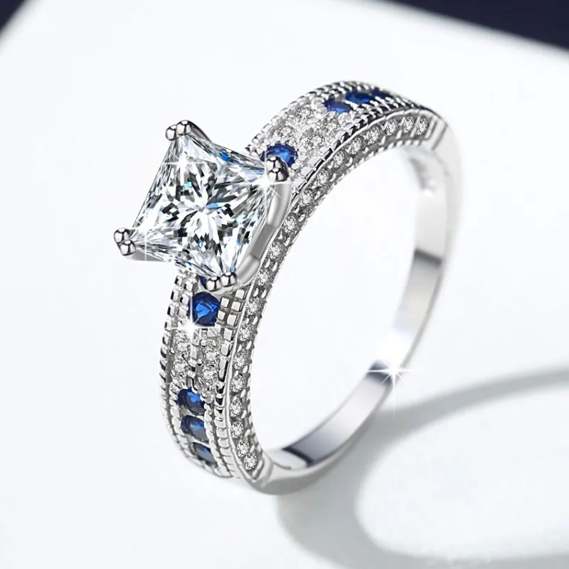 designer fashion jewelry brands Elegant fashion jewelry accessories wholesale Geometric Moissanite Crown Princess Ring in 925 Sterling Silver - Feminine & Romantic Design zara fashion jewelry