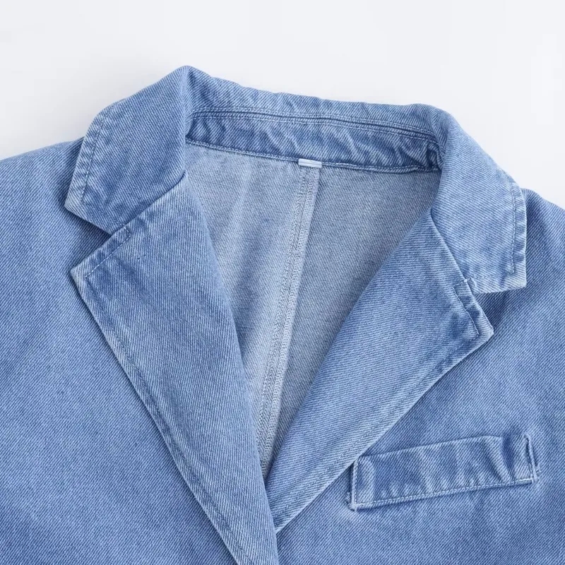 high end women's clothing brands Affordable 2023 women's clothing trends Unique Women's Minimalist Glistening Denim Streetwear Single Breasted Jacket women's clothing wholesale