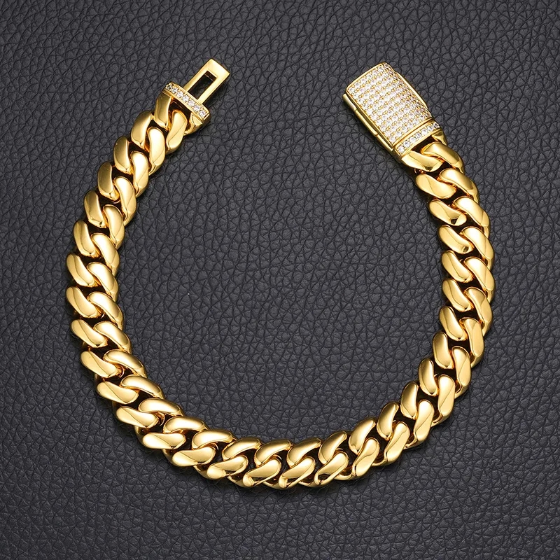 men jewelry store Handmade Vintage Gold-Plated Copper Cuban Bracelet with Zircon Buckle - Refined men's jewelry necklaces Elegance in Stock men's jewelry pendants