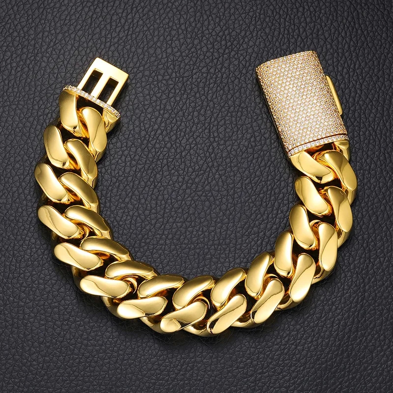 men's jewelry trends Handmade Vintage Gold-Plated men's jewelry james avery Copper Cuban Bracelet with Zircon Buckle - Refined Elegance in Stock jewelry for men in their 40s