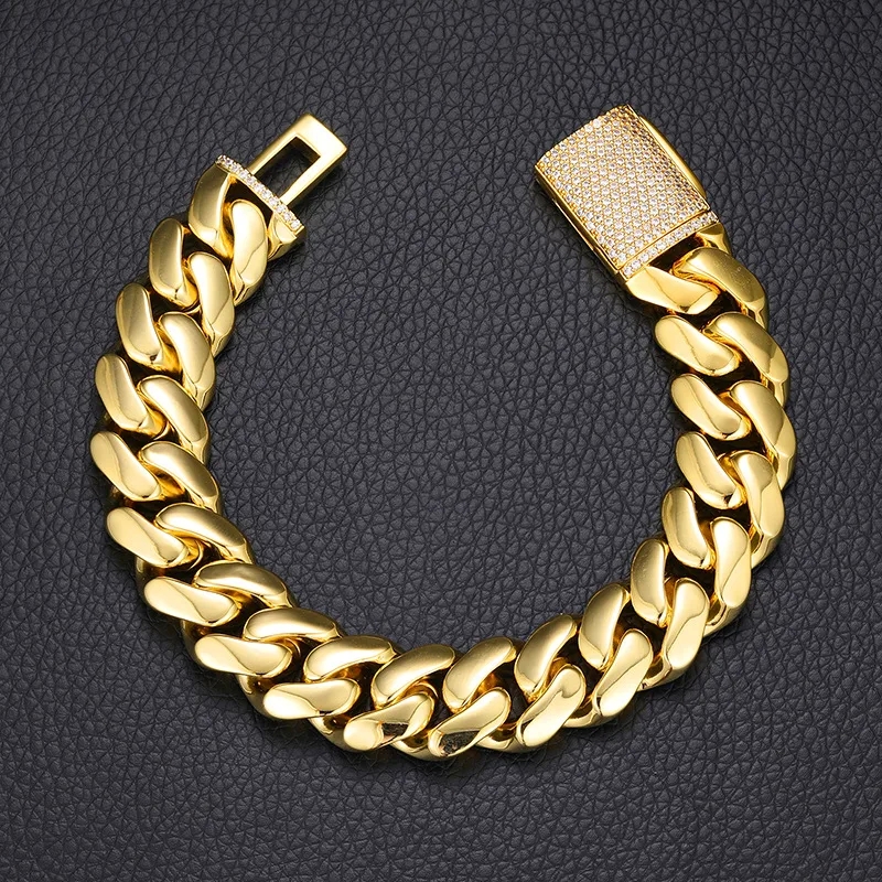 nyc men's jewelry Handmade Vintage Gold-Plated Copper Cuban Bracelet with Zircon Buckle john hardy men's jewelry - Refined Elegance in Stock best men's jewelry 2023