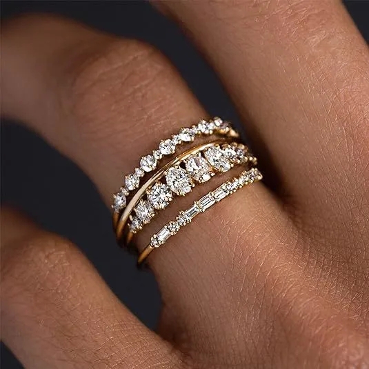 online fashion jewelry stores Modern Luxury Zircon Diamond Ring Set - 50s fashion jewelry Custom-Fit Delicate & Non-Toxic for Engagement & Anniversary fashion jewelry houston