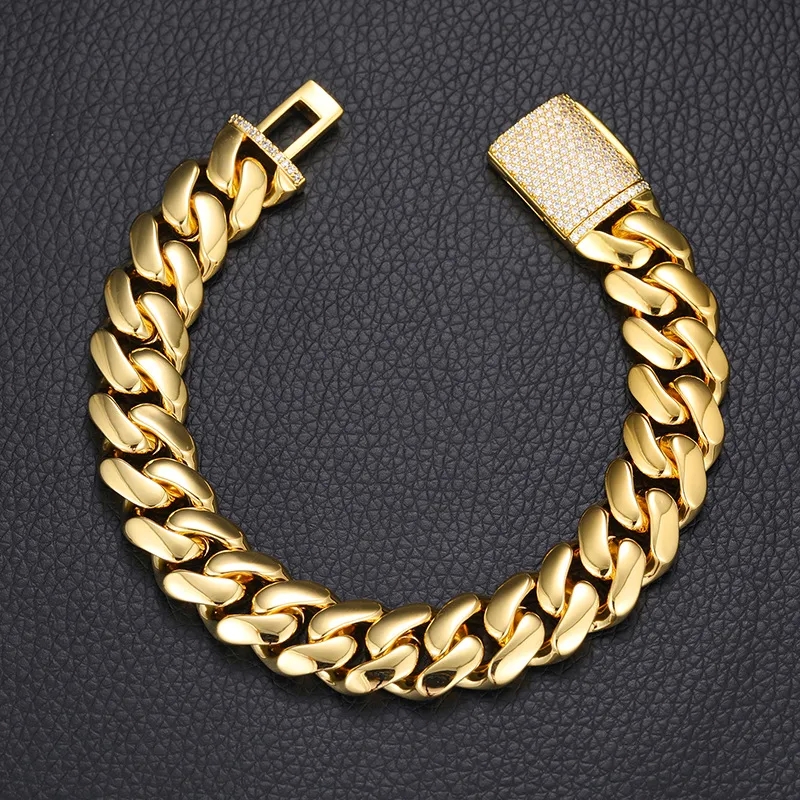tommy hilfiger men's jewelry Handmade Vintage Gold-Plated Copper Cuban Bracelet x-men earrings with Zircon Buckle - Refined Elegance in Stock men's jewelry john hardy