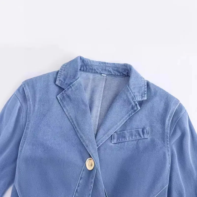 women's clothing not made in china Affordable Unique Women's Minimalist Glistening Denim Streetwear Single fresh produce women's clothing Breasted Jacket new balance women clothing