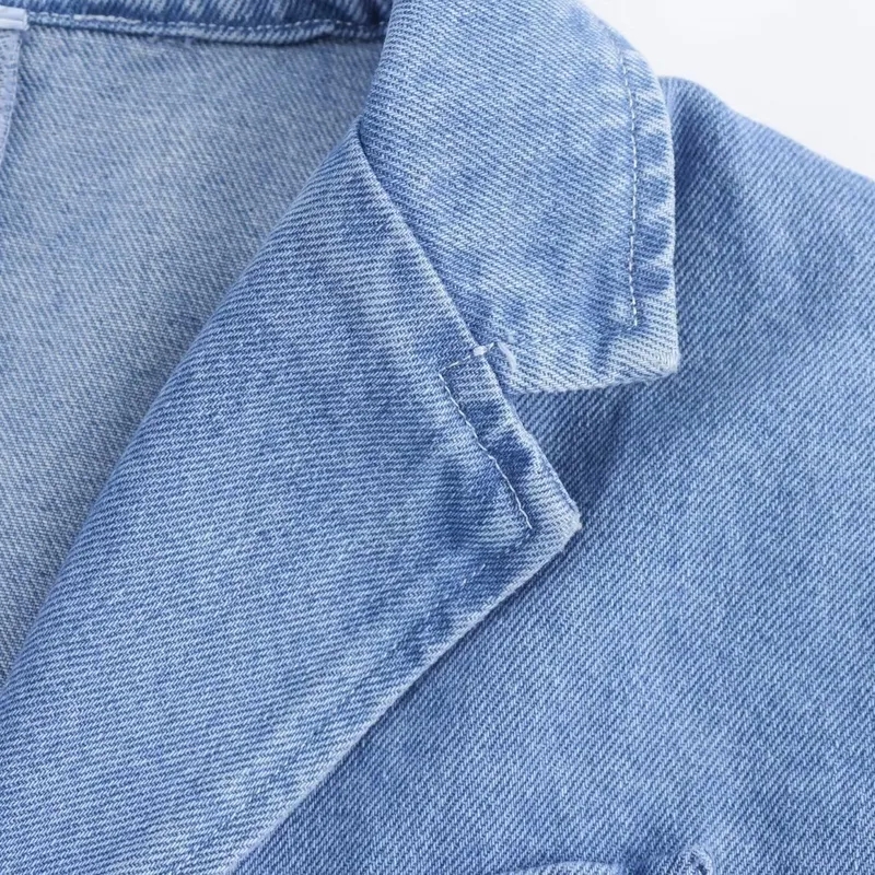 women's clothing zurich Affordable Unique Women's Minimalist Glistening Denim Streetwear Single australian women's clothing brands Breasted Jacket women's clothing victorian era