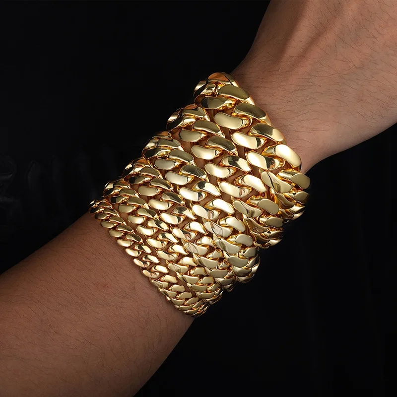 zegna men's jewelry Handmade Vintage Gold-Plated Copper urban outfitters men's jewelry Cuban Bracelet with Zircon Buckle - Refined Elegance in Stock men's jewelry like david yurman