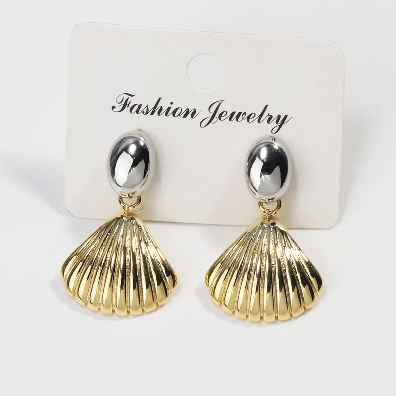 collections fine jewelry Artisan-Made 18K Gold & White Gold Plated Beach Shell Drop Earrings - fine jewelry convention 2023 Glamorous Exclusive Deal fine jewelry fidget ring