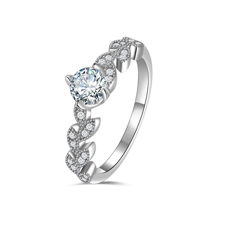 Boho Ethnic Moissanite Leaf Ring - Scratch-Resistant 925 Sterling Silver Fine Jewelry for Women