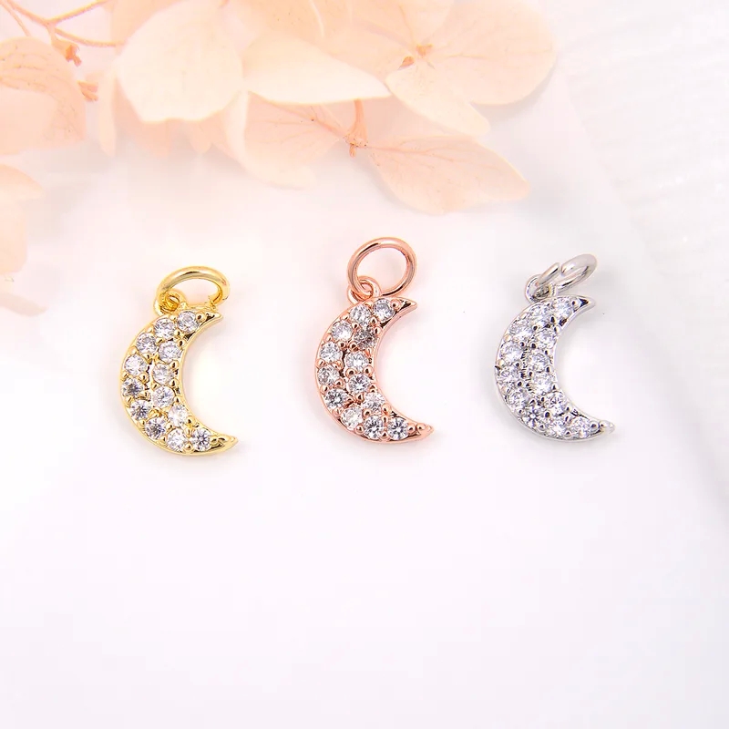 Elegant 18K Gold Plated Moon Pendant: Copper Zircon, Sleek Matte Design for Formal & Festival Fashion