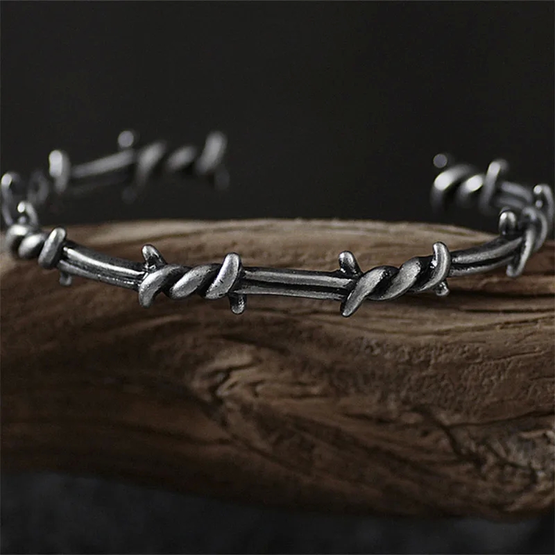 89s jewelry Unique Dainty Men's Retro Romantic Style Twisted Thorn Titanium Open Bracelet - blue fashion jewelry Weatherproof Wholesale qingdao fashion jewelry co. ltd