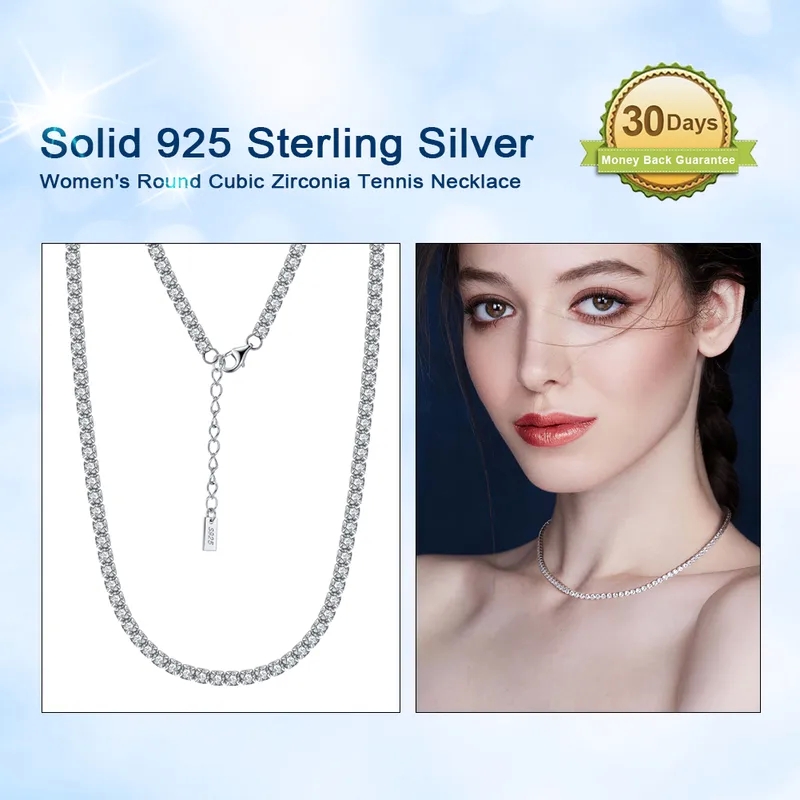 chanel high end jewelry Bohemian Artsy 925 Sterling Silver Women's Tennis Necklace high end harry potter jewelry with 3mm Round Cubic Zirconia for Party Wear used high end jewelry
