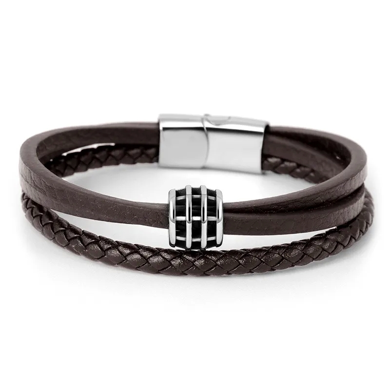 costume jewelry 80s earrings Exclusive best fashion jewelry websites Custom Men's Titanium-Steel & Leather Bracelet - Classic Branded Design with Magnetic Buckle x-fashion
