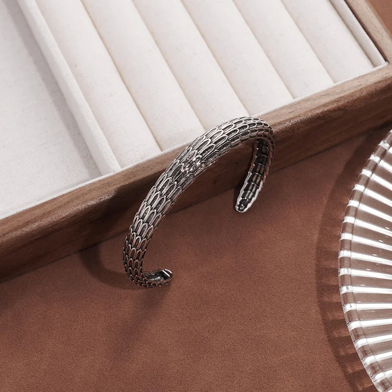 fashion 21 jewelry Men's Upcycled Retro Viking Dragon Scale Adjustable Cuff - Classic Sleek Tire Pattern dia fashion jewelry Jewelry Essential what is fashion jewelry made of