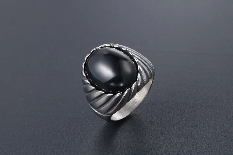fashion jewellery quality Limited Stock: Minimalist Retro fashion jewelry 2028 Red & Black Agate Titanium Steel Ring - Romantic Style SA718 1920s women's fashion jewelry