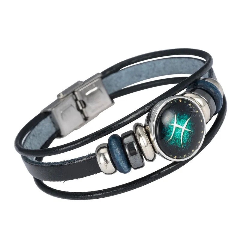 fashion jewelry 925 silver post Exclusive Luxe DIY Zodiac Cowhide Bracelet - Vintage Multi-Layer Design for Men & Women, fashion jewelry keychain made in china Rare & Discounted mm fashion jewelry