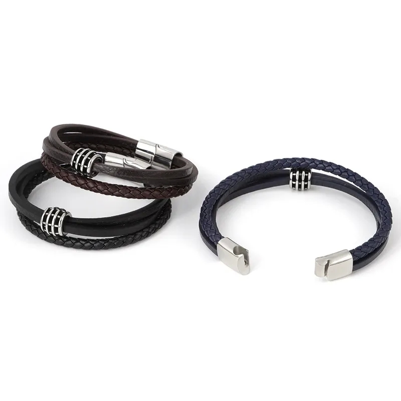 fashion jewelry accessories wholesale Exclusive Custom Men's Titanium-Steel & Leather Bracelet - Classic urban fashion jewelry Branded Design with Magnetic Buckle fashion jewelry designers