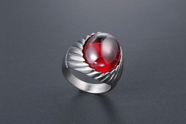 fashion jewelry edmonton Limited Stock: urban fashion jewelry Minimalist Retro Red & Black Agate Titanium Steel Ring - Romantic Style SA718 fashion jewelry celebrities wear