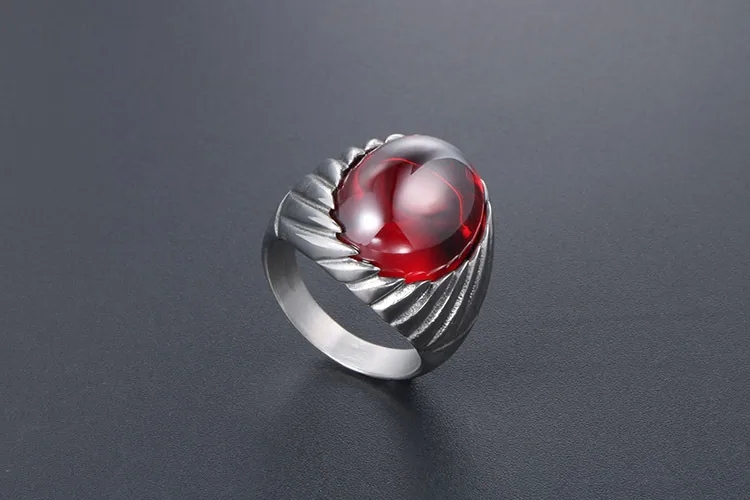 fashion jewelry for prom Limited Stock: Minimalist korean fashion jewelry wholesale Retro Red & Black Agate Titanium Steel Ring - Romantic Style SA718 voylla fashion jewelry
