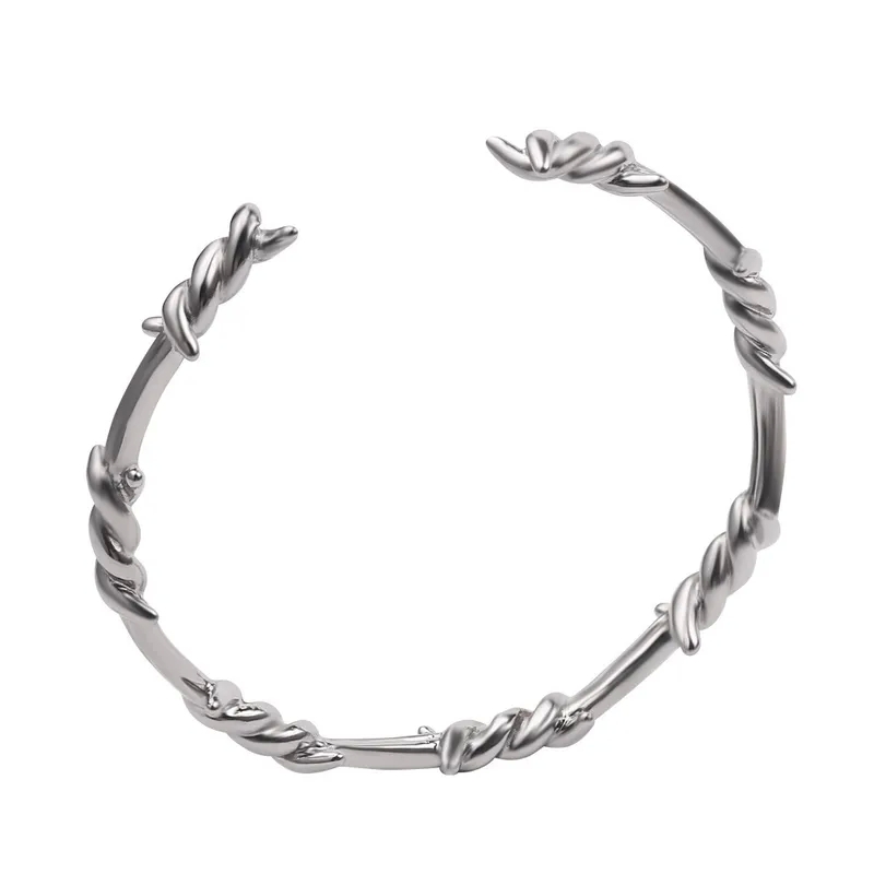 fashion jewelry la Unique Dainty Men's Retro Romantic Style Twisted Thorn Titanium Open Bracelet 70s fashion costume jewelry - Weatherproof Wholesale fashion jewelry 2024