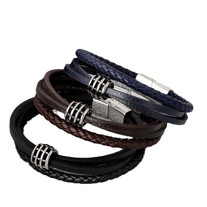 fashion jewelry stores Exclusive Custom Men's Titanium-Steel & Leather Bracelet - Classic fashion jewelry for everyone Branded Design with Magnetic Buckle umbi fashion jewelry
