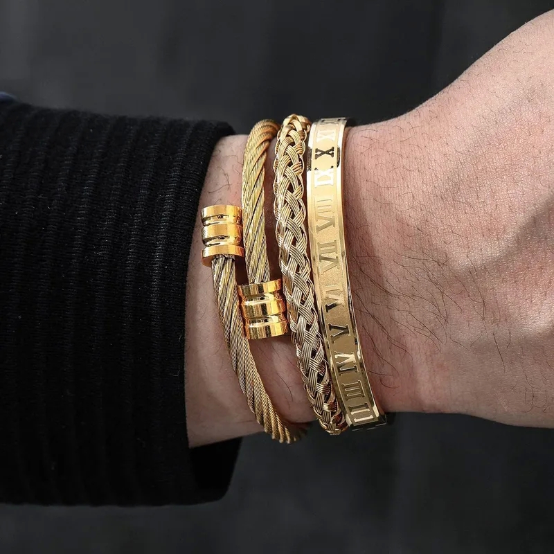 fashion jewelry uk Custom Tribal Roman Numerals Titanium Steel Cuff Bracelet - Formal Elegance with Sparkle & Adjustable fashion jewelry limited edition Fit fashion jewelry zegarek