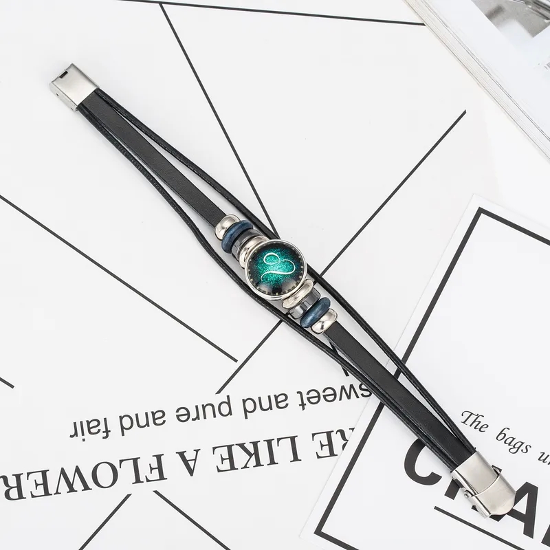 fashion jewelry wholesale india Exclusive Luxe DIY fashion jewelry venta por mayor Zodiac Cowhide Bracelet - Vintage Multi-Layer Design for Men & Women, Rare & Discounted fashion jewelry chain