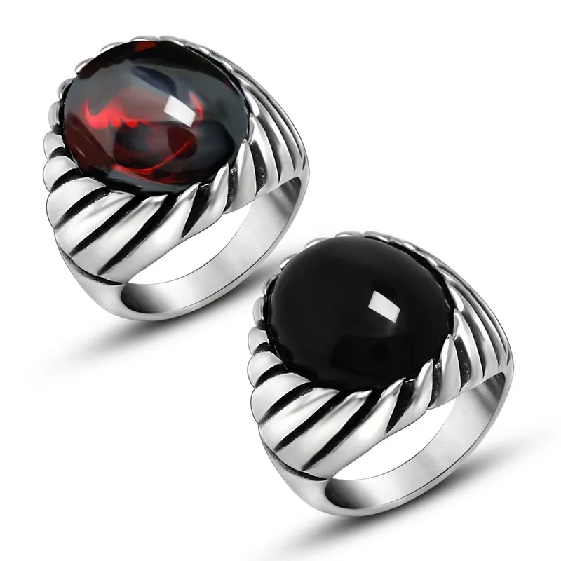 fashion queen jewellery Limited Stock: Minimalist Retro Red fashion jewelry rehoboth & Black Agate Titanium Steel Ring - Romantic Style SA718 ebay fashion jewelry