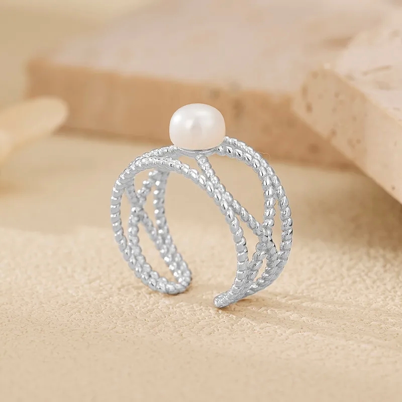 gucci high end jewelry Romantic Vintage high quality ear jewelry Boho Sparkle Geometric Open Rings in White Gold Plated 925 Sterling Silver with Pearls pre owned high end jewelry