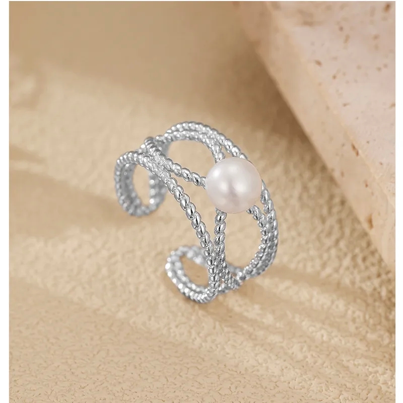 high end beads for jewelry making Romantic Vintage Boho Sparkle Geometric Open Rings in White high end permanent jewelry Gold Plated 925 Sterling Silver with Pearls popular high end jewelry brands