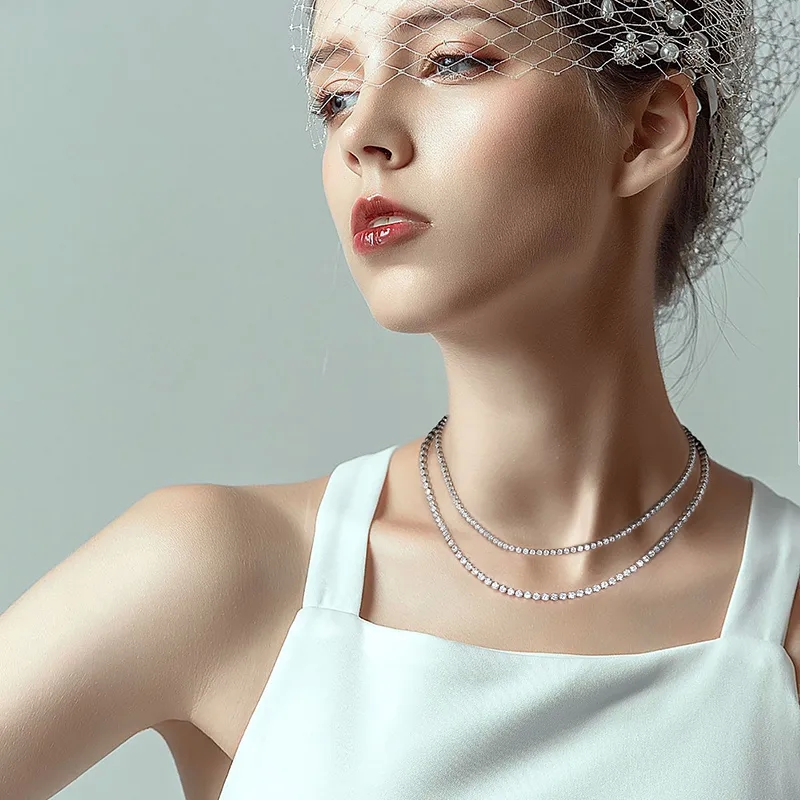 high end designer jewelry brands Limited-Time Rhodium Plated 925 Silver Tennis Necklace with Round CZ for Men & Women - Seasonal high end jewelry 2024 Collection high end jewelry stores houston