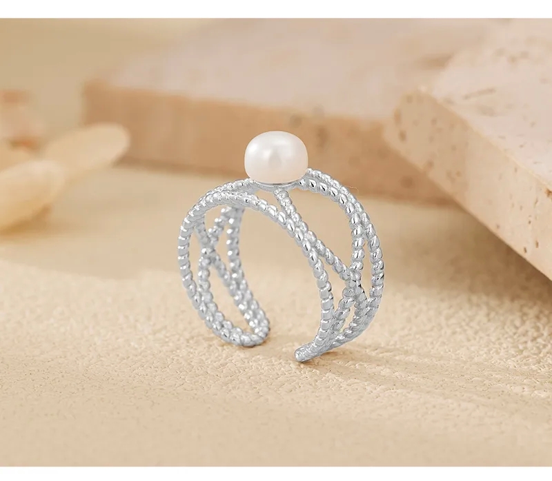high end jewelry displays Romantic Vintage Boho black owned high end jewelry Sparkle Geometric Open Rings in White Gold Plated 925 Sterling Silver with Pearls high end jewelry commercial