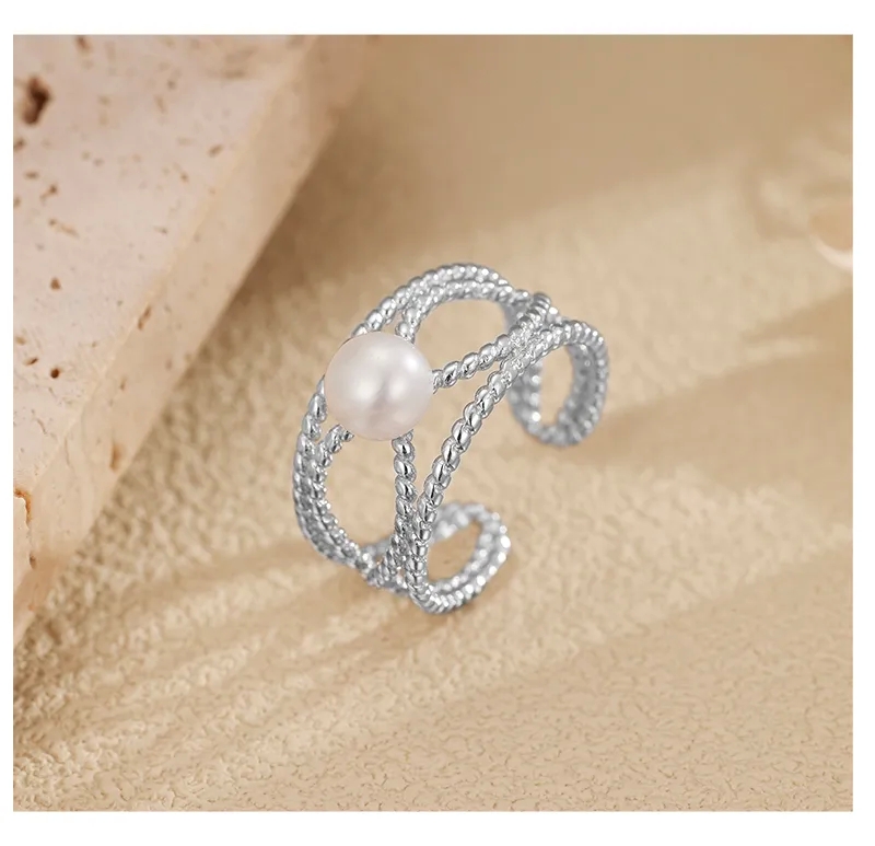 high end jewelry stores las vegas Romantic Vintage Boho Sparkle Geometric high end personalized jewelry Open Rings in White Gold Plated 925 Sterling Silver with Pearls how to sell high end jewelry on ebay