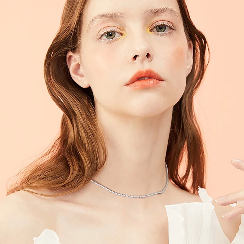 high end nipple jewelry Limited-Time Rhodium Plated 925 Silver Tennis Necklace with Round CZ for Men & high quality body jewelry australia Women - Seasonal Collection high end jewelry stores las vegas