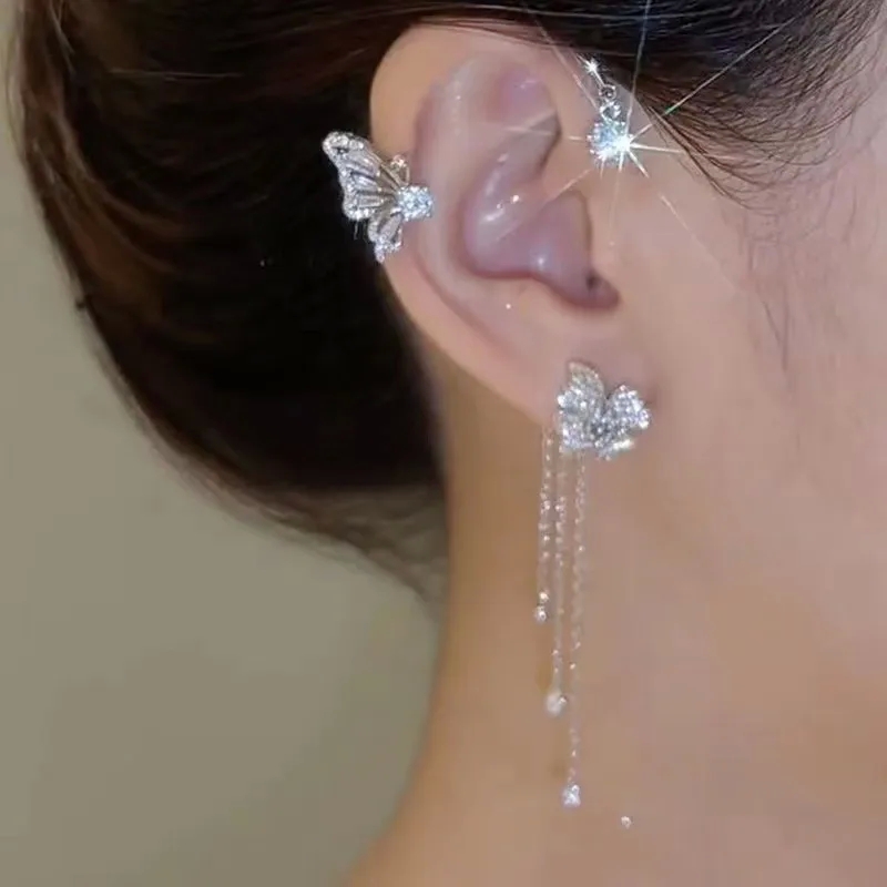 high fashion jewelry Elegant fashion jewelry trends Recycled Tassel Earrings: Super Flash Diamond Butterfly & Flowers No Earholes Classic Design fashion jewelry market