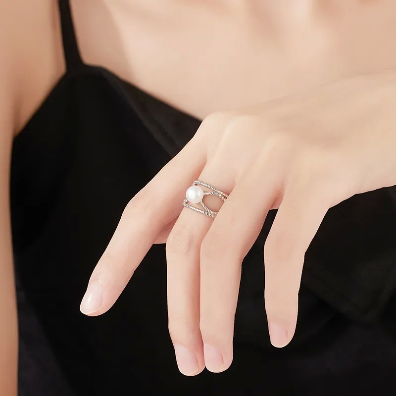 high quality body jewelry australia Romantic high end goth jewelry Vintage Boho Sparkle Geometric Open Rings in White Gold Plated 925 Sterling Silver with Pearls high quality jewelry for piercings
