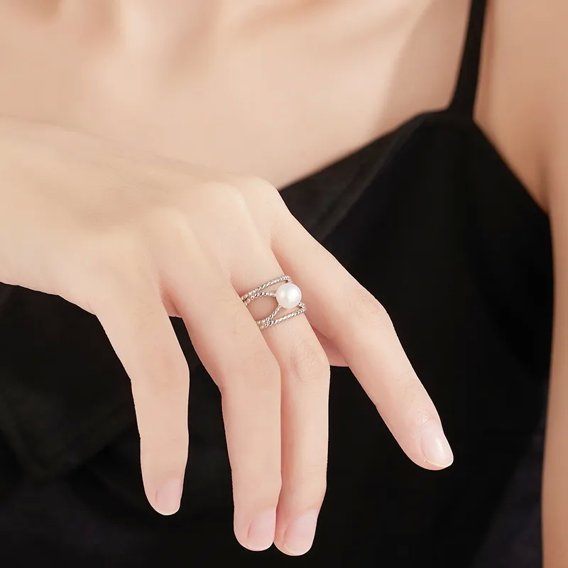 high quality goth jewelry Romantic Vintage Boho Sparkle Geometric Open Rings in White Gold Plated 925 Sterling van cleef high end jewelry Silver with Pearls high quality jewelry wire
